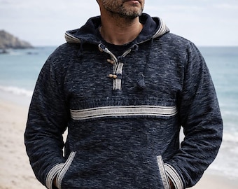 Men’s Baja Hoodie– Warm Lined Mexican Hoodie Sweat a Capuche – Boho Kapuzenpullover Winter Pullover