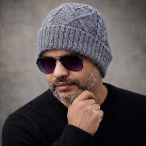 Bonnet en laine épaisse tricoté à la main pour homme - Bonnet d'hiver en tricot torsadé