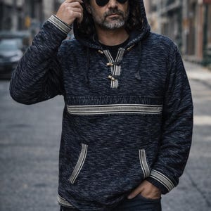 Katoenen baja-hoodie: met fleece gevoerde Mexicaanse trui met houten sluiting afbeelding 10