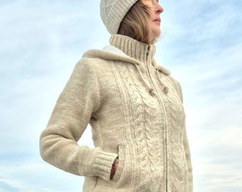 Organic Wool Nordic Knit Sweater: Hooded Woolen Cardigan
