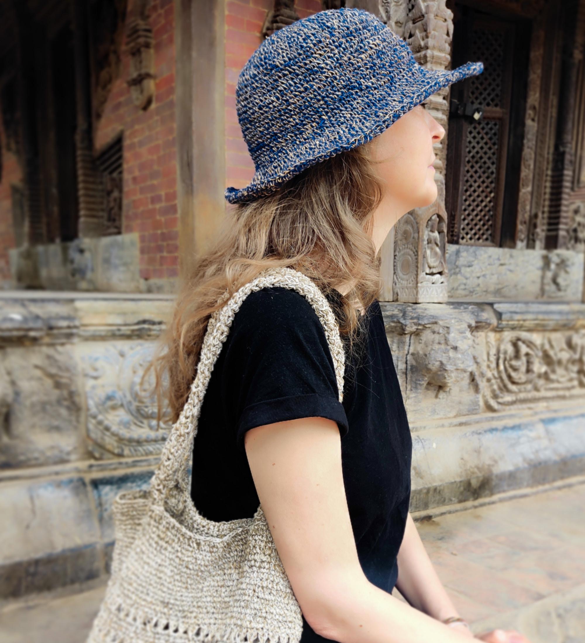 Handmade Hemp Blend Crocheted Hat: Foldable Bohemian Sun Hat 