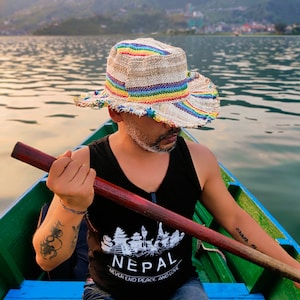 Hemp beach hat for man, Colorful straw hat for summer fashion