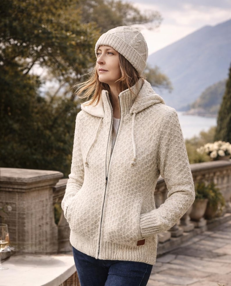 Premium Wool Sweater Women – Cozy Zip Up Hoodie Jacket – Pull Laine Femme– Handmade Winter Knit – Wollpullover Damen image 1