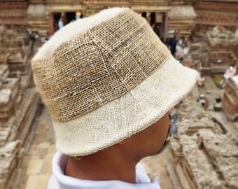 Bucket hat with hemp brim - Hand-Woven Hemp hat for summer Urban Street Style