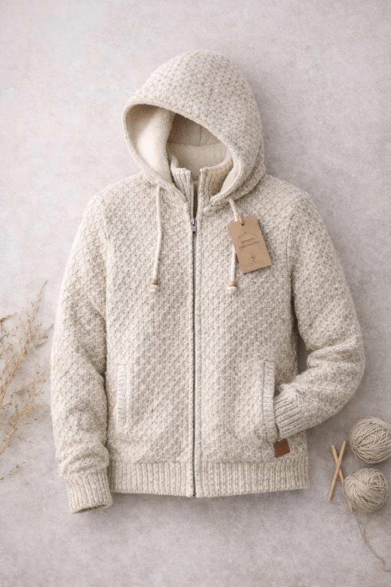 Premium Wool Sweater Women – Cozy Zip Up Hoodie Jacket – Pull Laine Femme– Handmade Winter Knit – Wollpullover Damen image 3