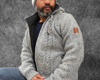 Herren Strickjacke mit Kapuze und Reißverschluss | Bio-Pullover | Offene Strickjacke | Stilvolle, gemütliche Winteroberbekleidung