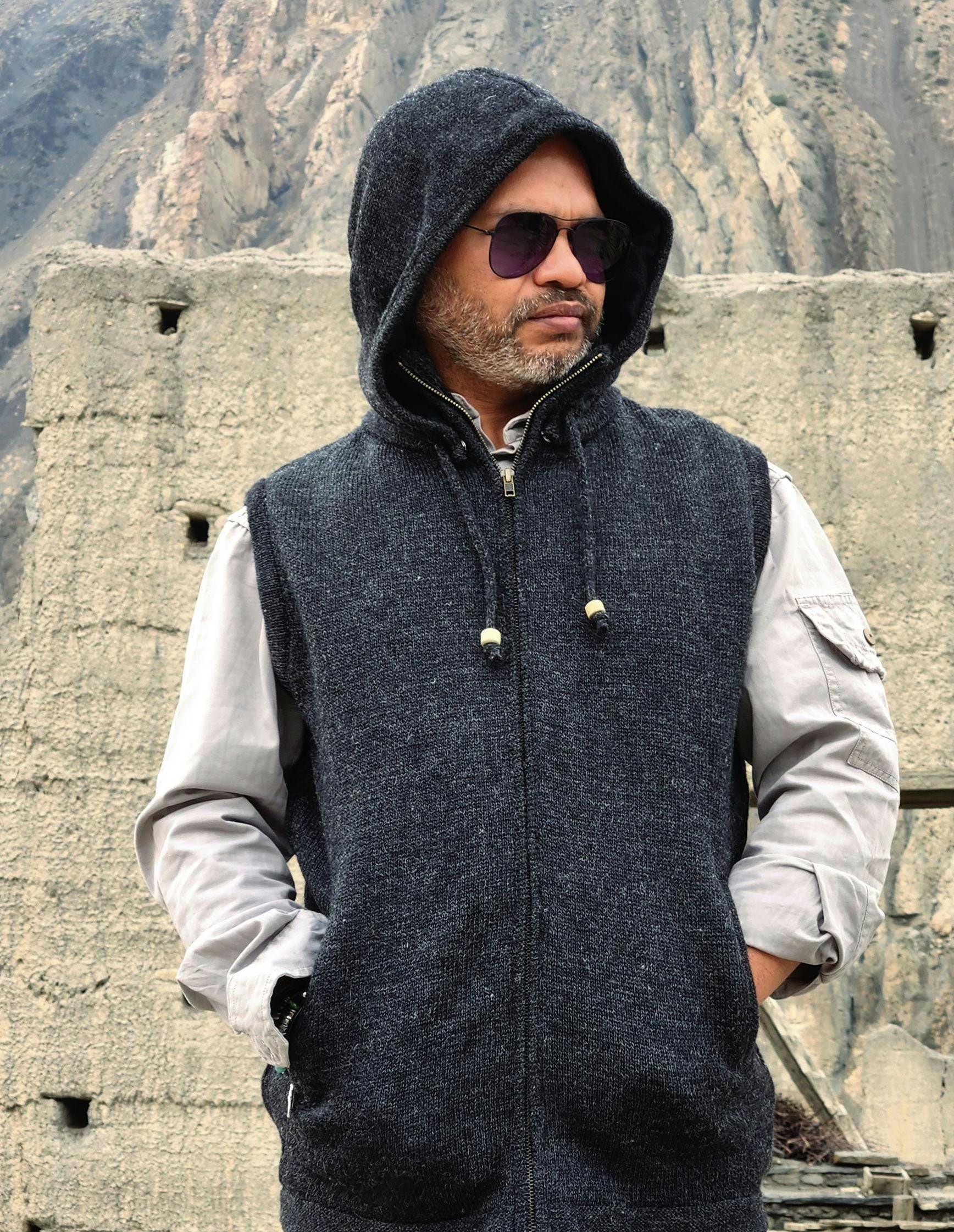 Handmade Wool Vest Hoodie: Polar Fleece Lined Sleeveless Gilet