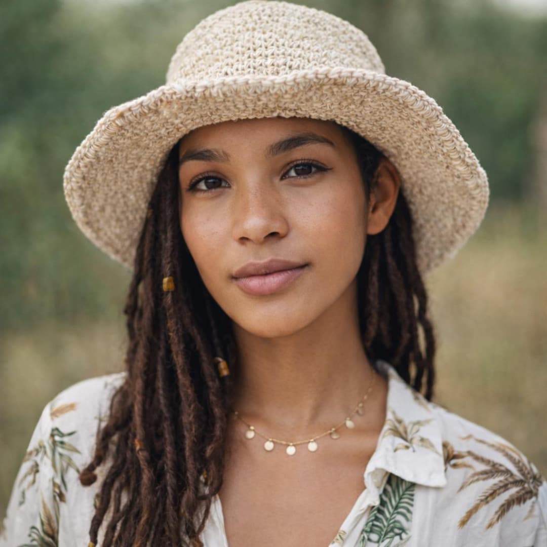 Handmade Boho Hippie Hemp Crochet Sunhat Bendable Brim OS Handmade Hemp Blend Crocheted Hat: Foldable Bohemian Sun Hat  main image 4