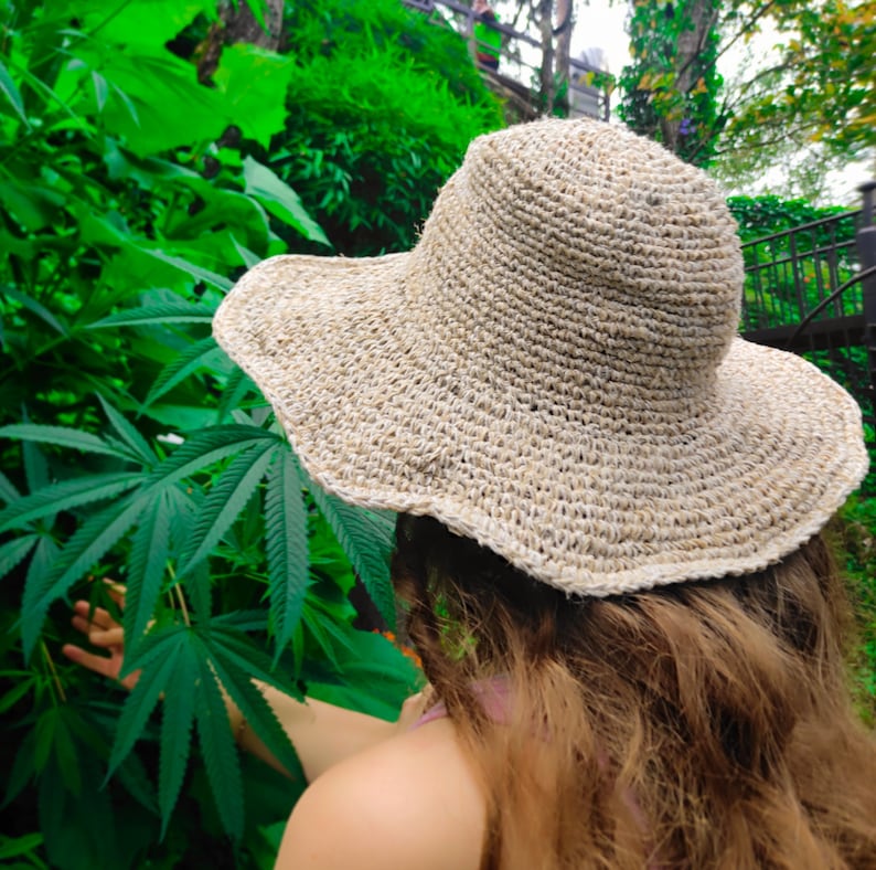 Handcrafted Hemp & Cotton Crochet Wide Brim Hat: Bohemian Sun Protection image 5