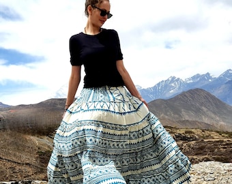 Bohemian Cotton Maxi Skirt – Flowy Hippie Skirt for Women – Vintage Boho Beach Skirt – Organic Festival Wear
