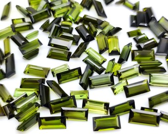Natural Olive Green Tourmaline Baguettes, Faceted AAA Grade
