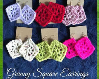 Granny Square Earrings, hand made crochet earrings, costume jewellery