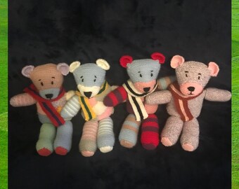 Patchwork Bears, handmade knitted teddy bears, soft toys