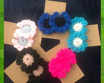 Large Flower Earrings, crocheted, handmade earrings
