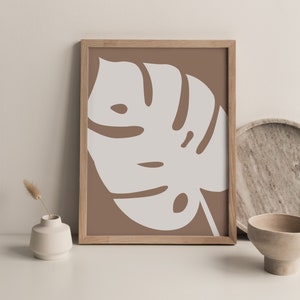 Minimalist art print with monstera plant leaf / scandinavian wall decor, plant lover