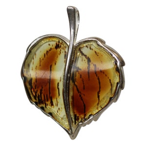Amber Jewelry Pendant Leaf 925 Silver Socket