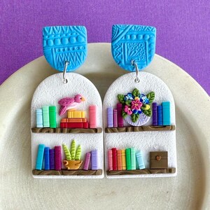 NEW Premium Mini Bookshelves Statement Polymer Clay Earrings Design 2