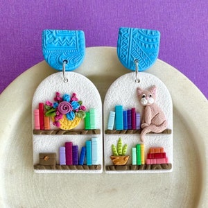 NEW Premium Mini Bookshelves Statement Polymer Clay Earrings Design 5