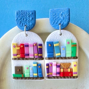 Premium Mini Bookshelves - Statement Polymer Clay Earrings