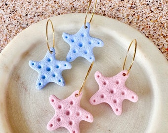 Starfish Charm Polymer Clay Hoop Earrings