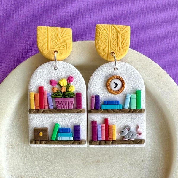 NEW! Premium Mini Bookshelves - Statement Polymer Clay Earrings