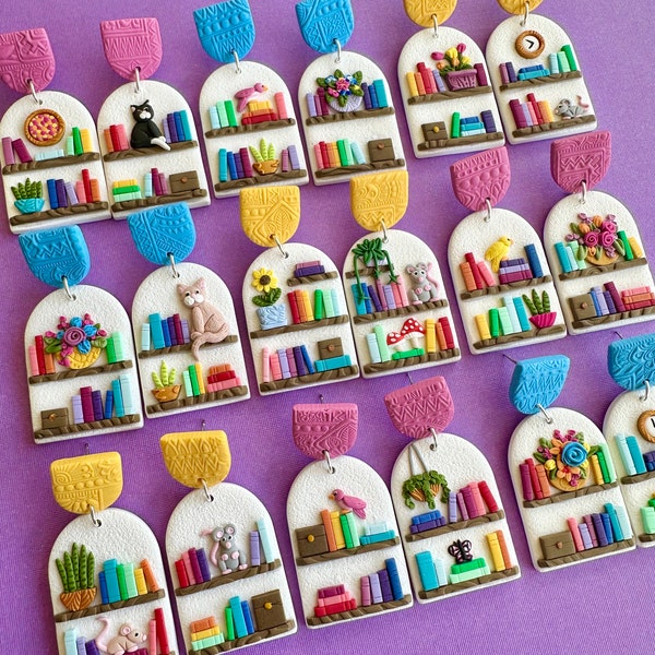 NEW! Premium Mini Bookshelves - Statement Polymer Clay Earrings