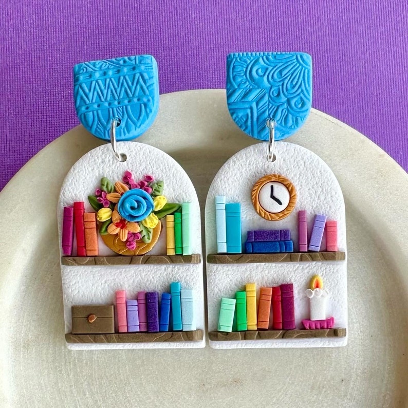 NEW Premium Mini Bookshelves Statement Polymer Clay Earrings Design 8