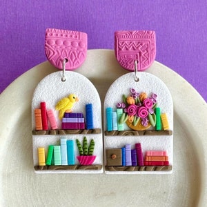 NEW Premium Mini Bookshelves Statement Polymer Clay Earrings Design 6