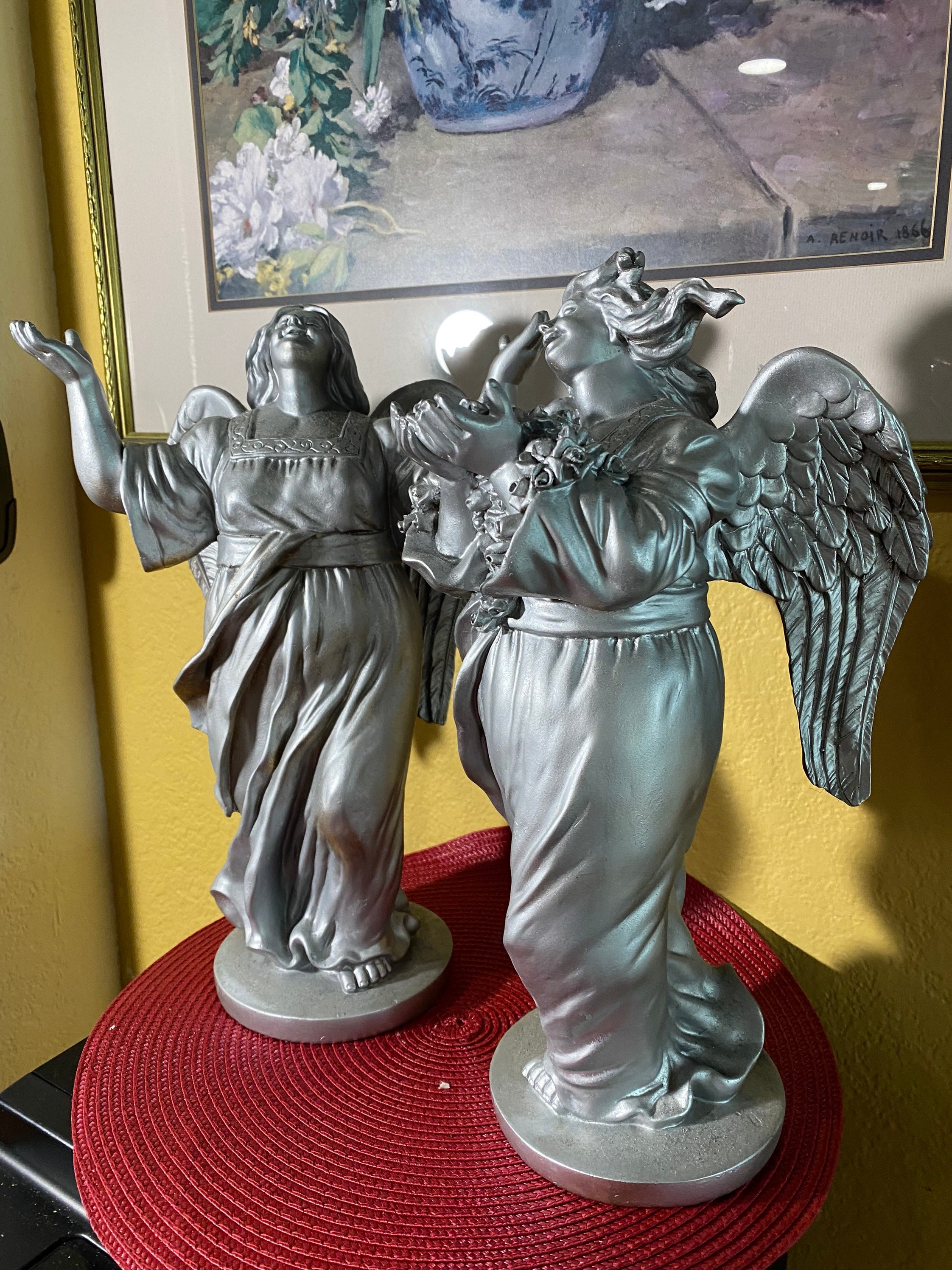 Silver Angels Garden Statue Figures Garden Decor Heavy Etsy