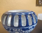 Blue planter flow blue Reticulated Potpourri Bowl Chinoiserie home Oriental Asian vintage Decor