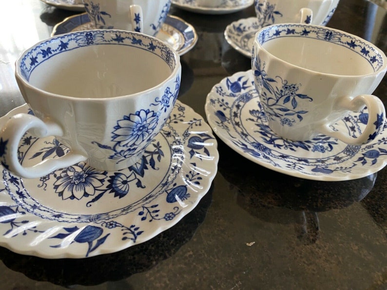 Blue British Tea Cups Set and Saucers English Blue Onion Cup Saucer