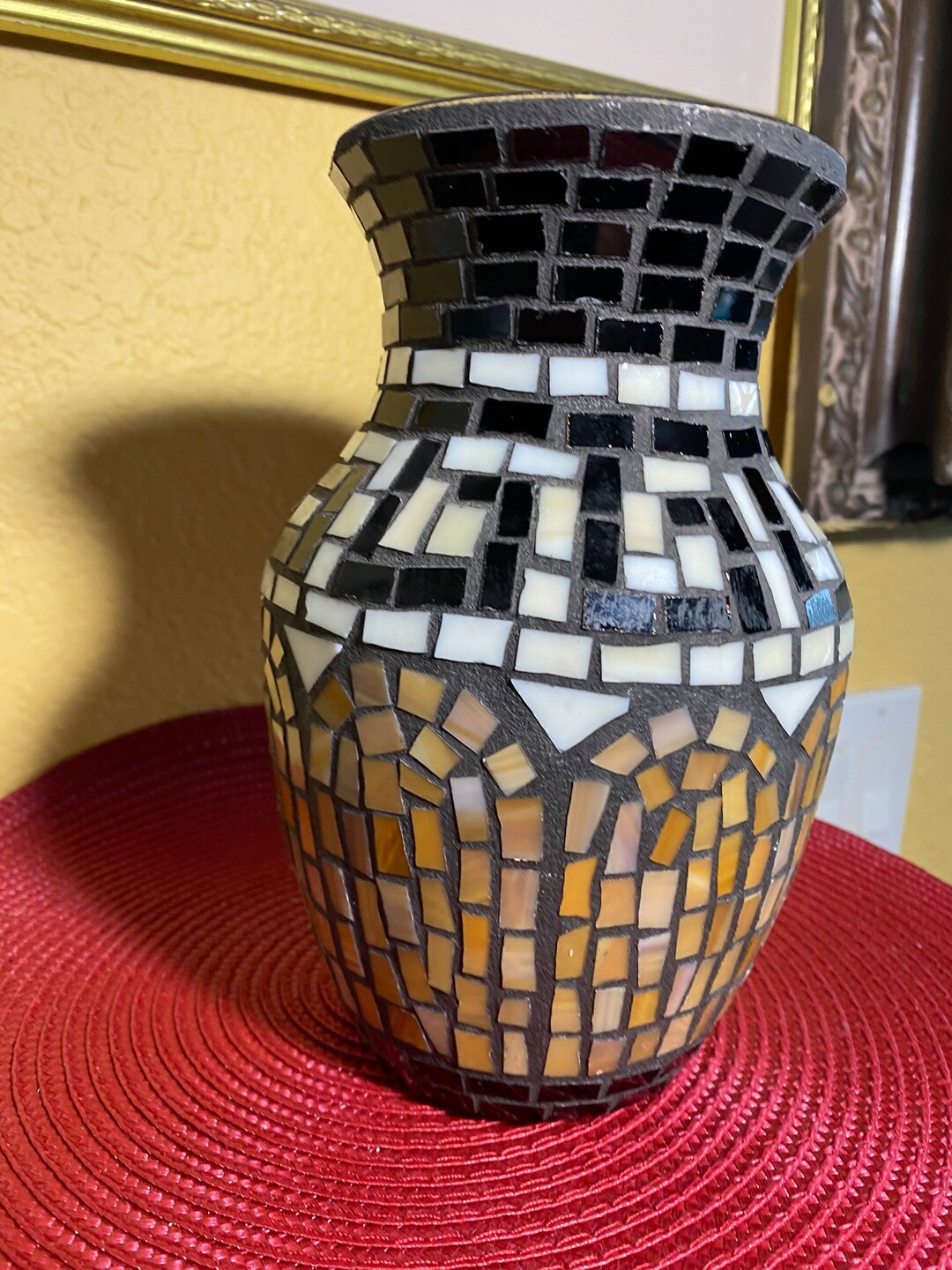 Black Lacquer Vases High Quality Mirrored Mosaic Vase Buy Etsy