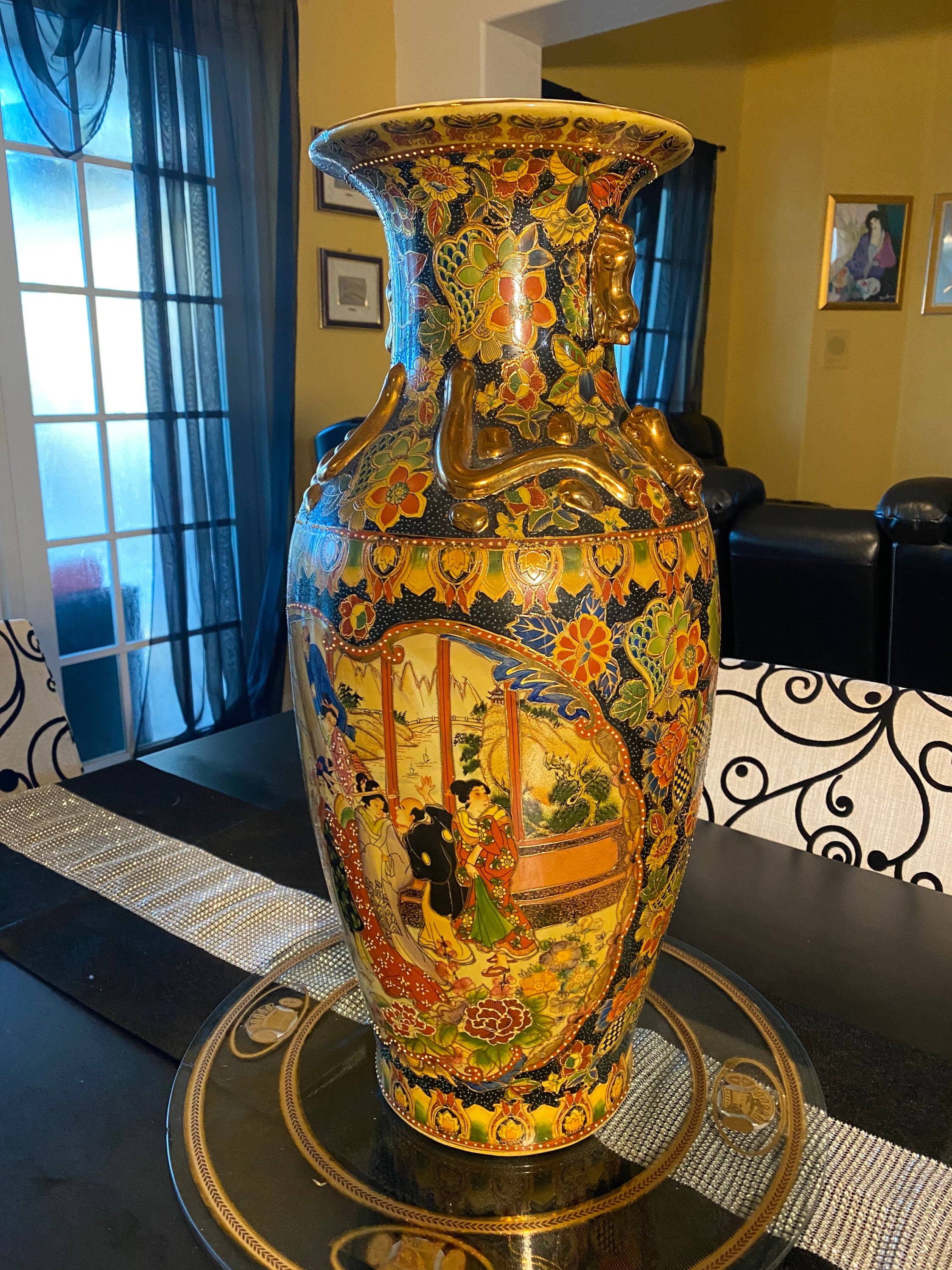 Exlarge Oriental Vase Floor Vase Jumbo Chinoiserie Vase for Etsy