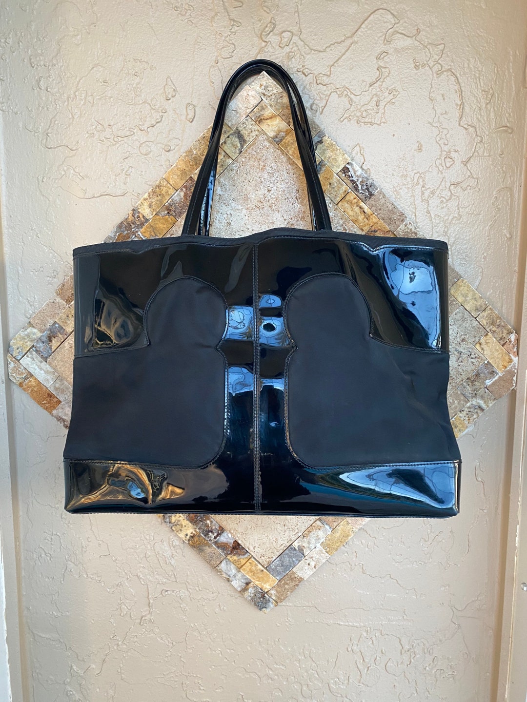 Tory Burch Tote Organizer Large Leather Bags Two Way Black Etsy