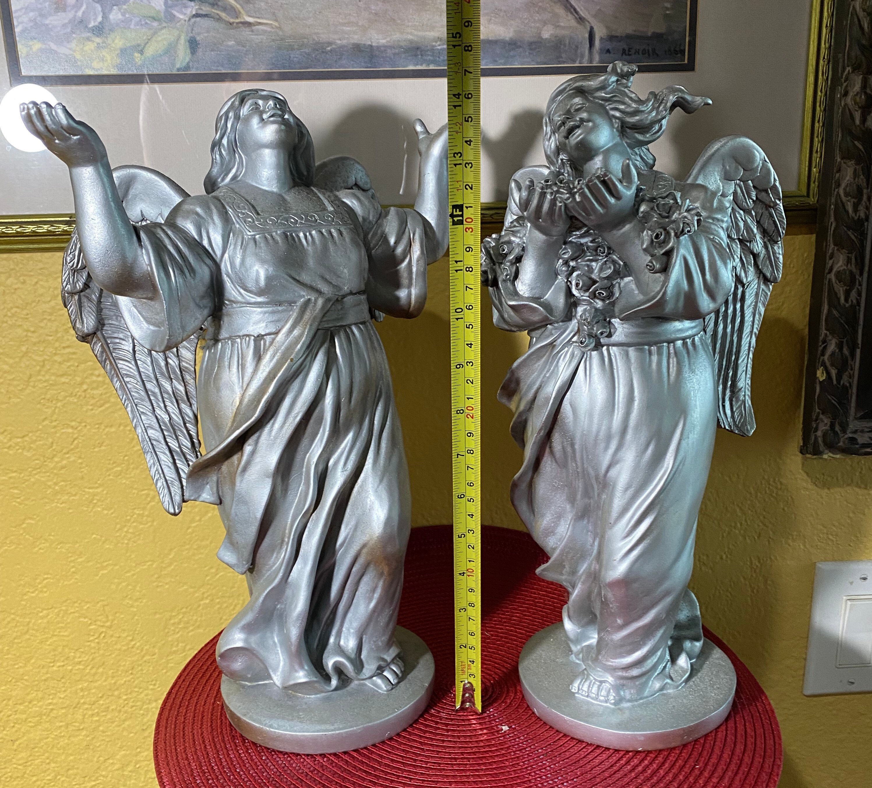 Silver Angels Garden Statue Figures Garden Decor Heavy Etsy