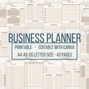 Printable Business Planner, Business Tracker, Happy Printable Planner, Canva Business Template, A4, A5, Pdf