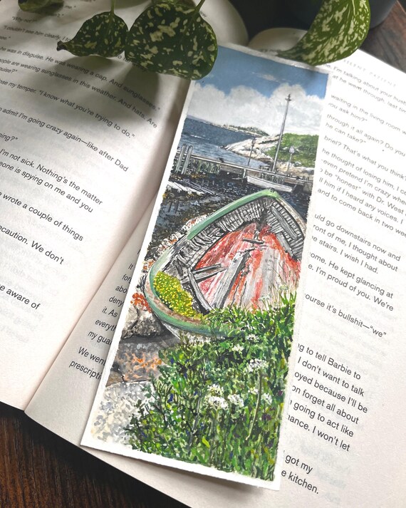 Original Artwork Landscape Painting Hand Painted Bookmark Small Watercolor ACEO Canadian Art Peggy’s Cove Boat Rustic Limited Edition Prints