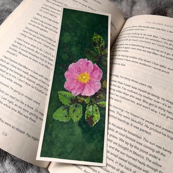 Watercolour Floral Original Artwork Hand Painted Bookmark Small Painting ACEO Canadian Art Dewdrops on a Wild Rose Watercolor