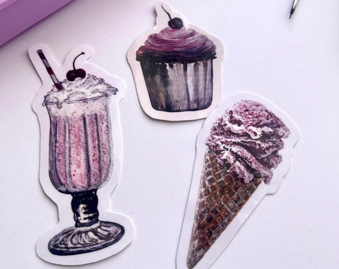 Ice Cream, Milkshake & Cupcake — Watercolor Stickers
