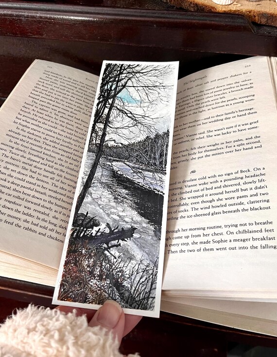 Original Artwork Landscape Painting Hand Painted Bookmark Small Watercolor ACEO Canadian Art Ice Flows on the Medway River