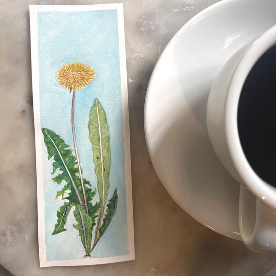 Watercolour Floral Original Artwork Hand Painted Bookmark Small Painting ACEO Canadian Art Dandelion Watercolor