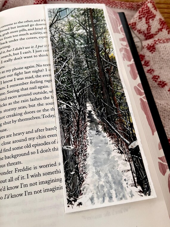 Original Artwork Landscape Painting Hand Painted Bookmark Small Watercolor ACEO Canadian Art Winter Path