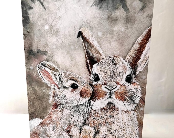 Snuggling Bunnies — Watercolor Art Card