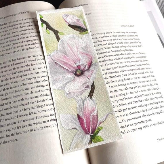 Watercolour Floral Original Artwork Hand Painted Bookmark Small Painting ACEO Canadian Art Magnolia Blossom Watercolor