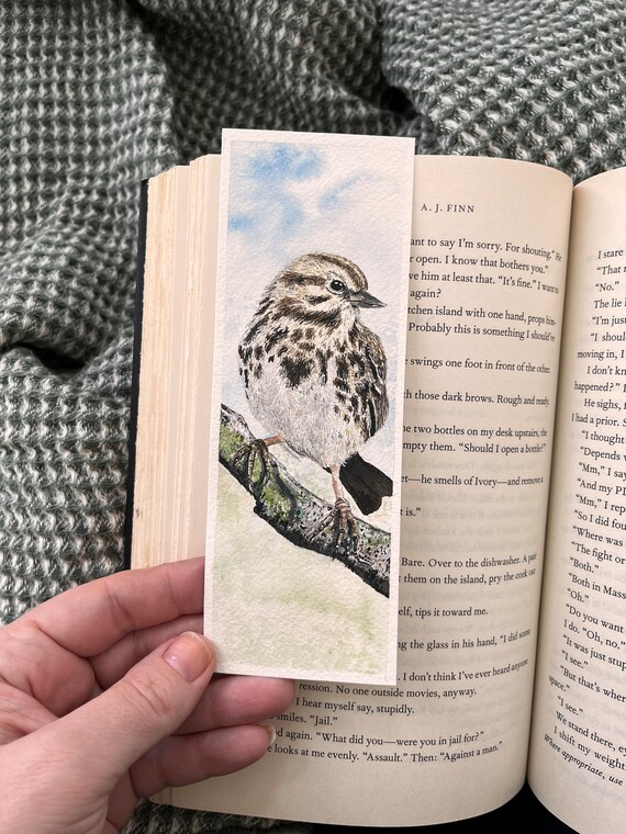 Original Artwork Wildlife Painting Hand Painted Bookmark Small Watercolor ACEO Canadian Art Song Sparrow