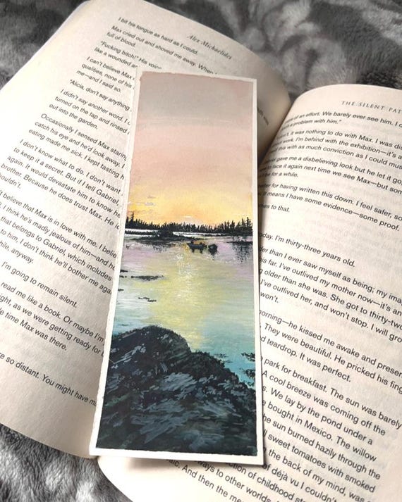 Original Artwork Landscape Painting Hand Painted Bookmark Small Watercolor ACEO Canadian Art Blue Rocks Sunrise