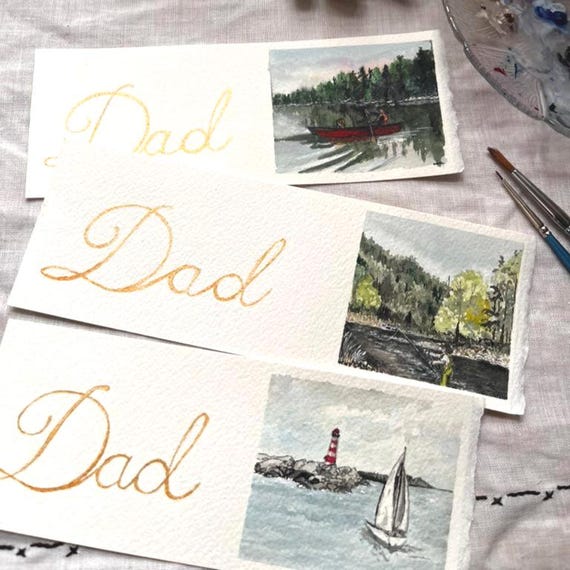 Father's Day Watercolour Original Artwork Hand Painted Bookmark Small Painting ACEO Canadian Art Personalized Unique Gifts