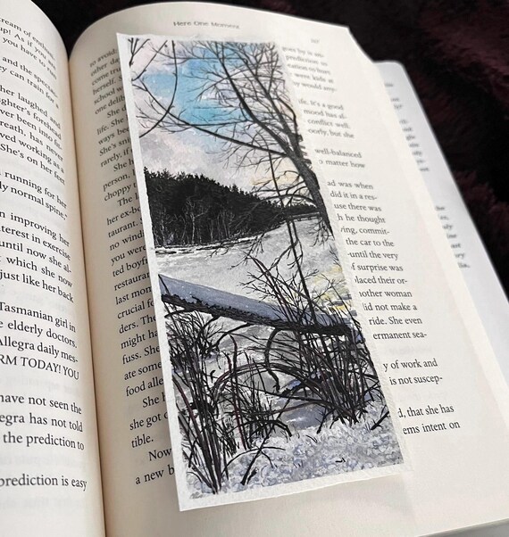 Original Artwork Landscape Painting Hand Painted Bookmark Small Watercolor ACEO Canadian Art Frozen River
