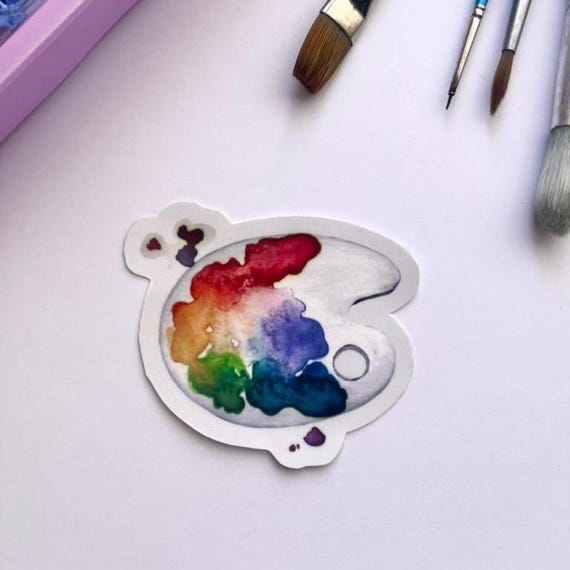 Original Artwork Hand Painted Watercolor Die Cut Waterproof Vinyl Sticker Handmade   Art Palette