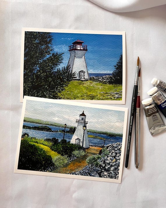 Art Print Postcard Set Original Watercolor Painting 5x7 Canadian Art Landscape Summer Lighthouse Pack